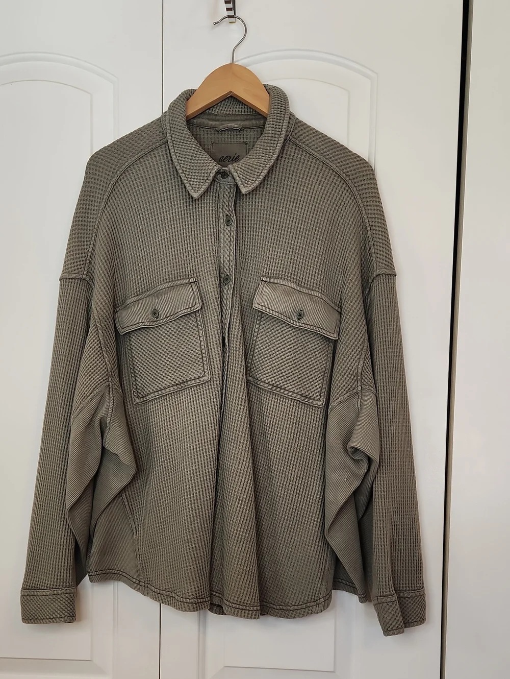 Aerie LumberJane Waffle Shirt Olive Fun Green Size XXL - Picture 3 of 14